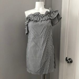 Ali & Jay Off-Shoulder Striped Ruffle Dress